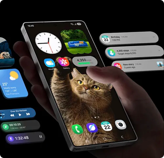 Hand holding Samsung Galaxy S25 Ultra with vibrant, interactive display and dynamic user interface.